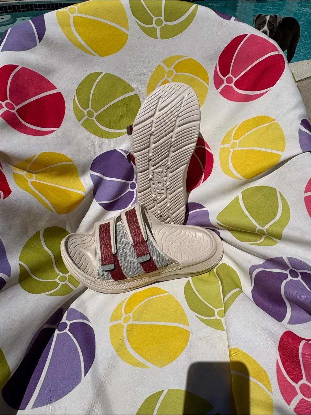 Hoka Men's Slide Sandals in Cream and Red